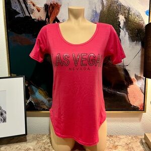 LAS VEGAS NEVADA hot pink t-shirt top Small sequins by Sweet Gisele blinged out